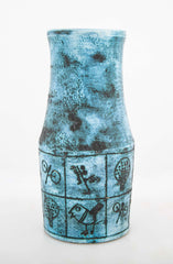 A Jacques Blin Blue Glazed Ceramic Vase with Bird Decor