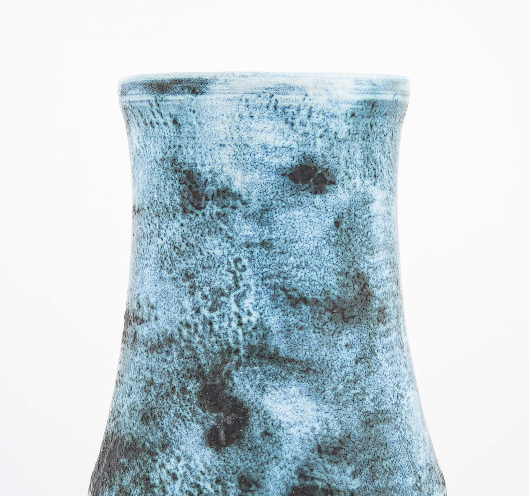 A Jacques Blin Blue Glazed Ceramic Vase with Bird Decor