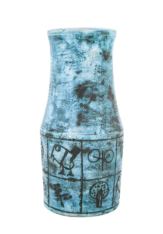 A Jacques Blin Blue Glazed Ceramic Vase with Bird Decor