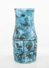 A Jacques Blin Blue Glazed Ceramic Vase with Bird Decor