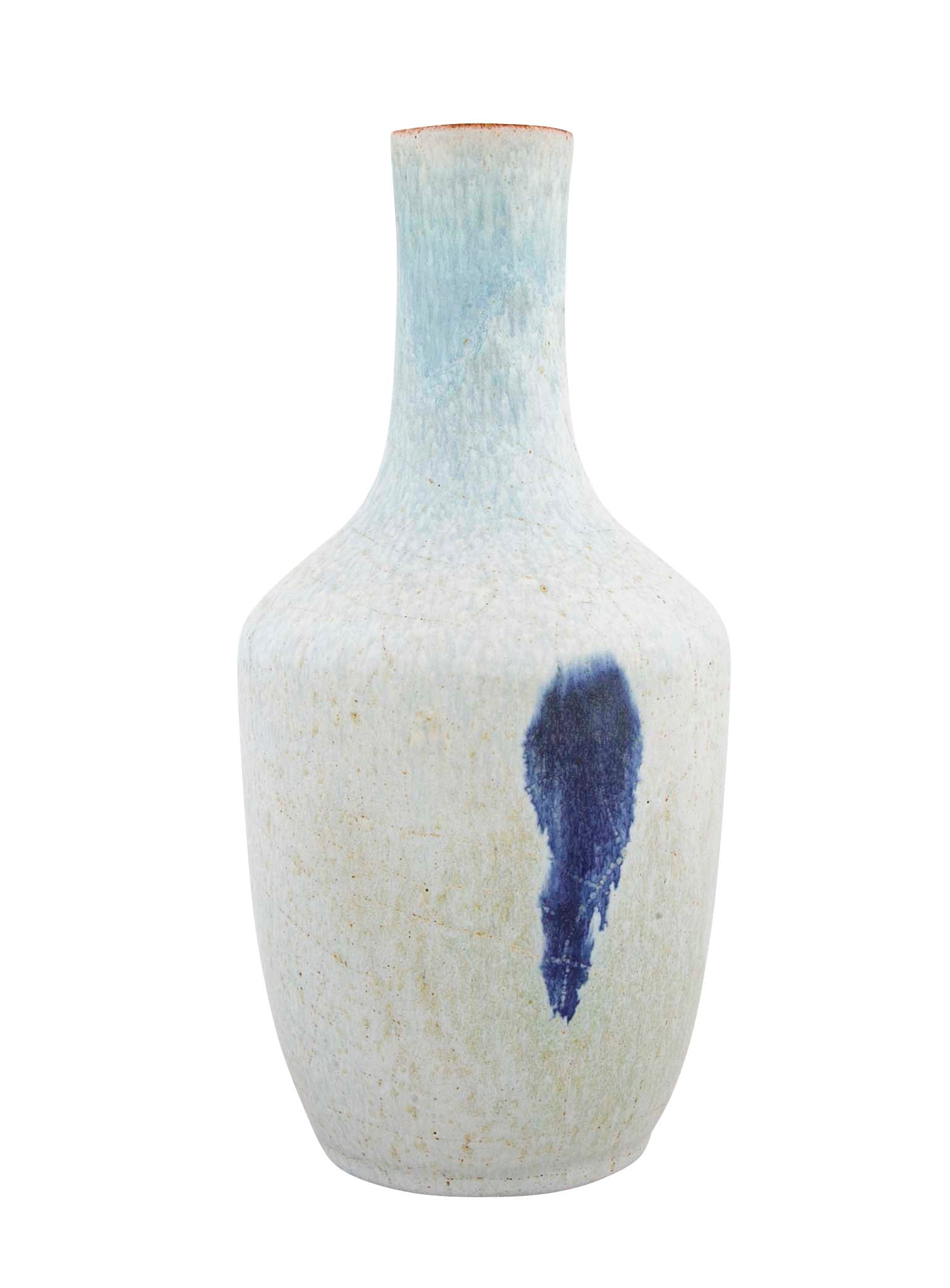 Glazed White & Blue Stoneware Vase by French Ceramist Jean Besnard