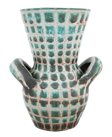 Earthenware Teal & Gray Vase by French Ceramist Robert Picault