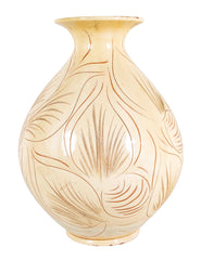 Kahler Earthenware Vase in Cream Glaze with Incised Foliage Design