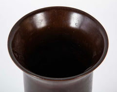 Japanese Patinated Bronze Vase in Columnar Form with Flared Rim