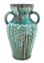 Earthenware Long Neck Teal Glazed Vase by French Ceramist Robert Picault