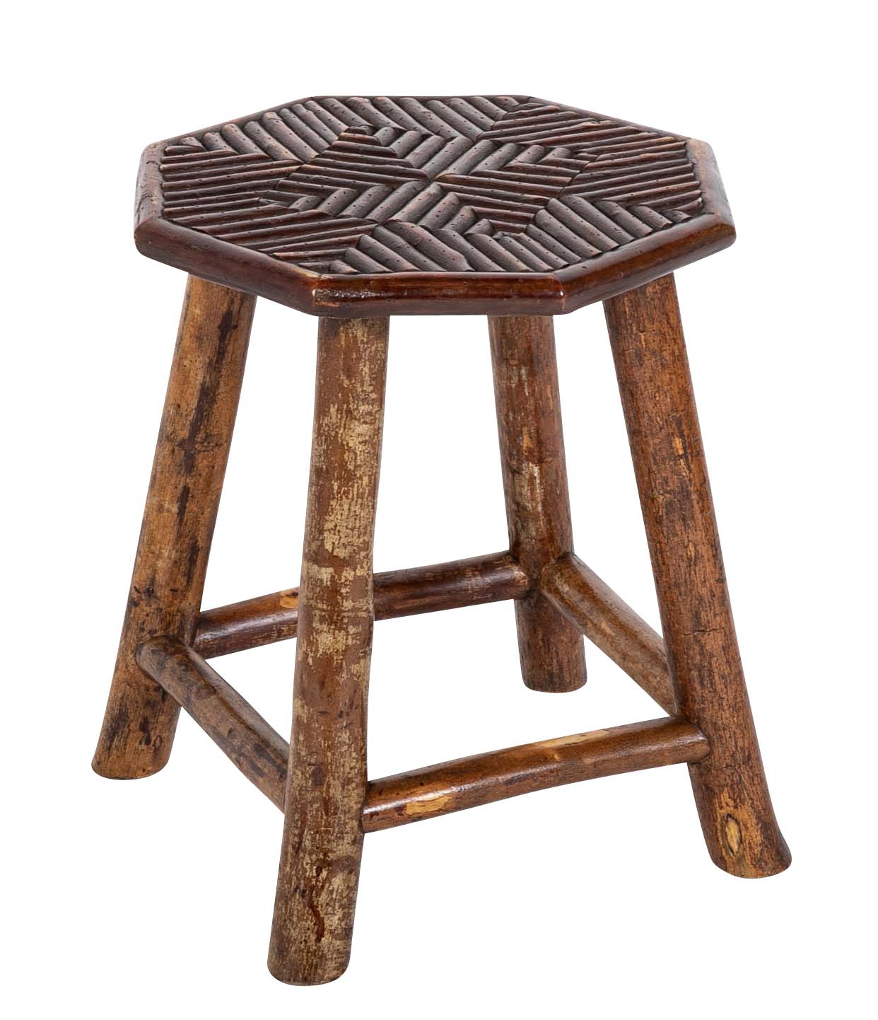 Adirondack Hexagonal Stool with Incised Geometric Design on Seat