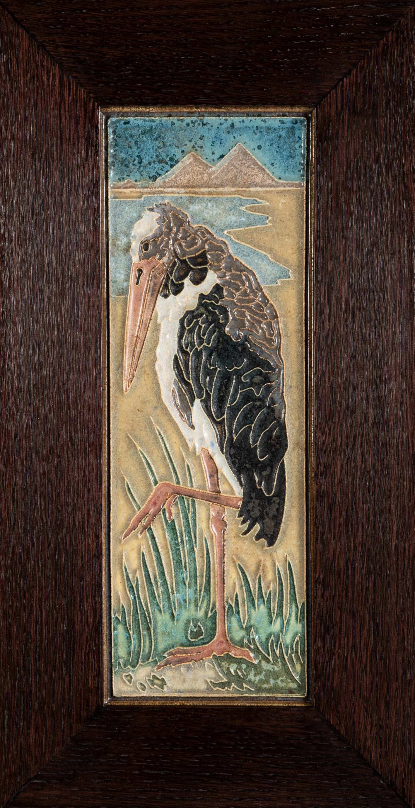 Two Dutch Royal Delft Cloisonne Tiles with Egyptian Marabou Design