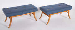 Pair of T.H. Robsjohn-Gibbings Model 2021 Mahogany Upholstered Seat Benches