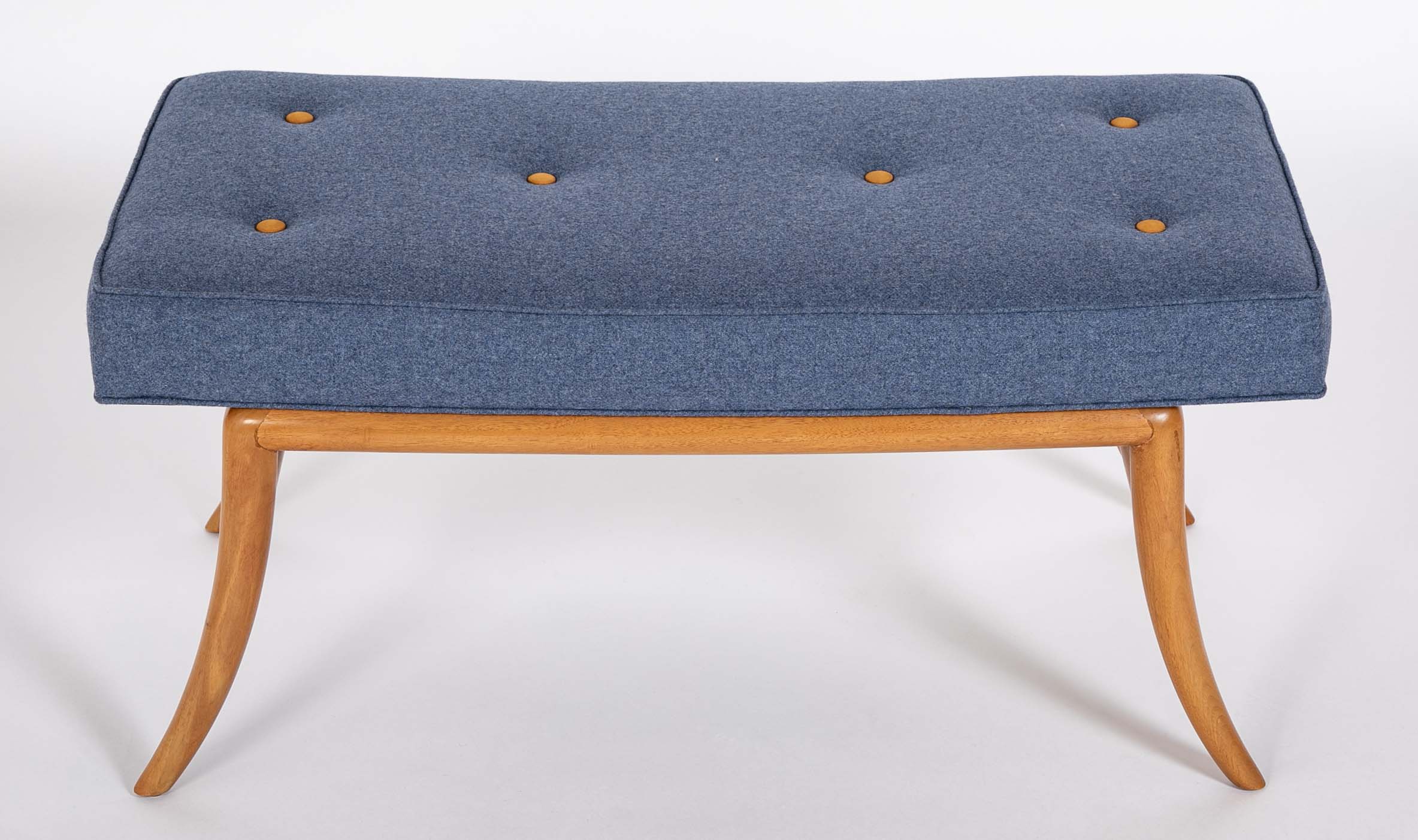 Pair of T.H. Robsjohn-Gibbings Model 2021 Mahogany Upholstered Seat Benches