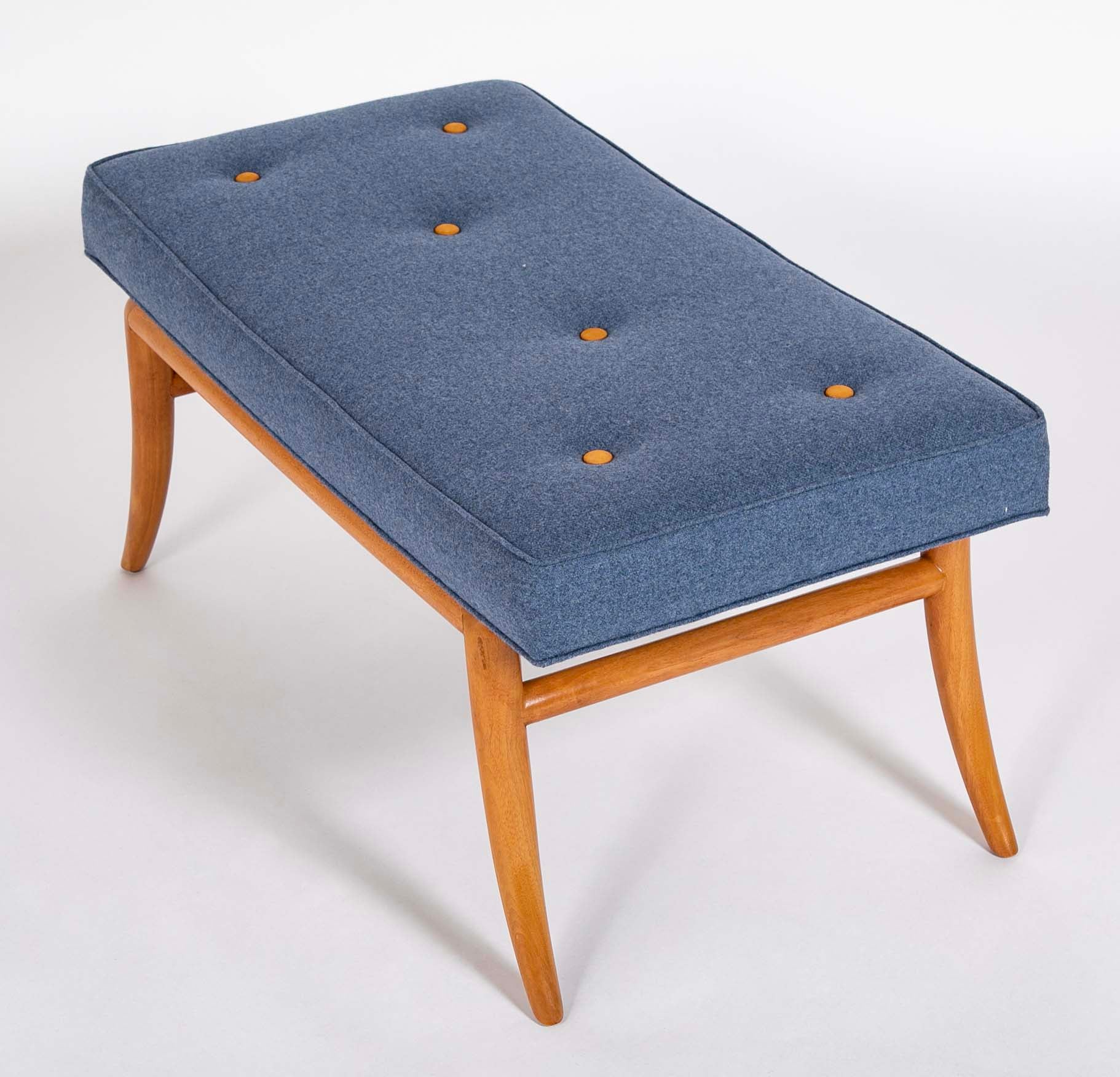 Pair of T.H. Robsjohn-Gibbings Model 2021 Mahogany Upholstered Seat Benches