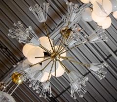 Floral Sputnik Chandelier in White Lacquer and Brass