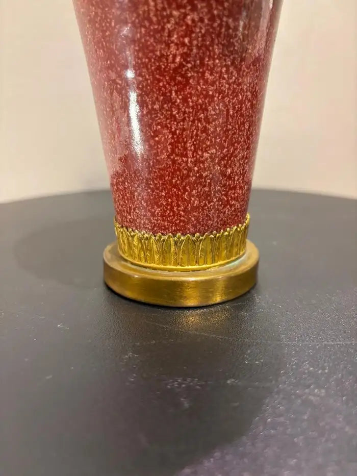 French Louis XVI Style Porcelain Vase Faux Porphyry Glaze Gilt Bronze Mounts