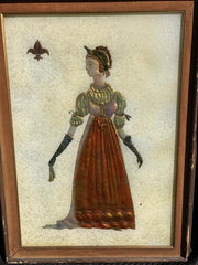 Pair of Italian Mid-Century Modern Reverse Glass Paintings of Royalty
