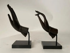 19th Century Pair of Thai Bronze Hands of the Buddha, Abhaya and Vitarka Mudras