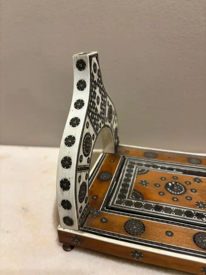 Anglo Indian Rosewood Folding Book Stand of Bone & Metal with Ebony Inlay