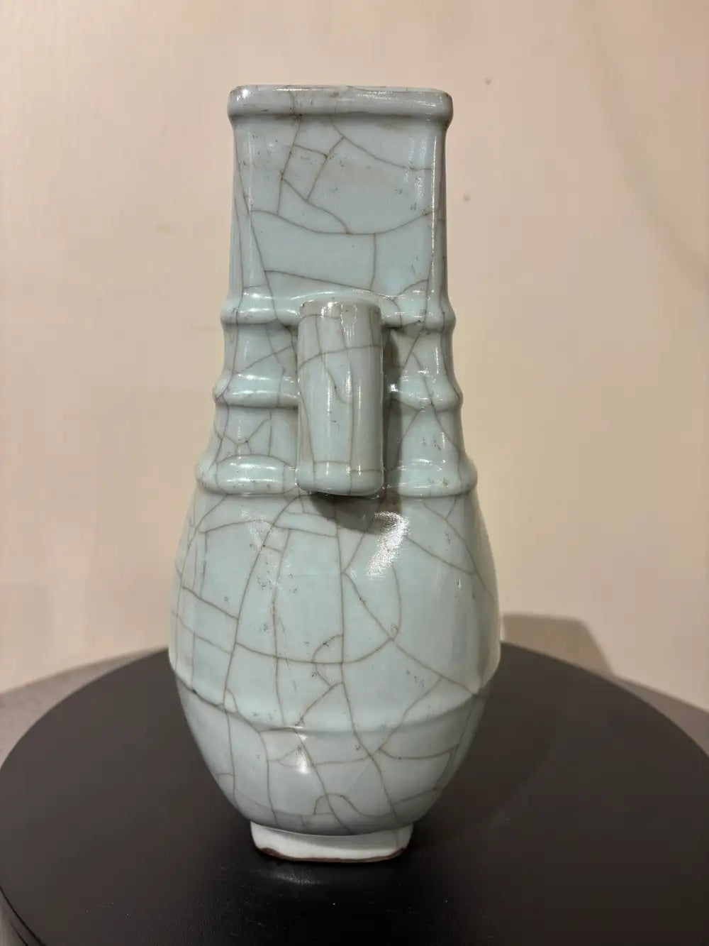19th Chinese Hu Shaped Celadon Porcelain Vase with Crackle Glaze