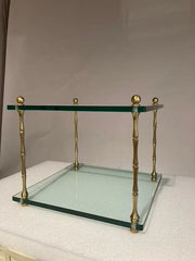 PairItalian Mid Century Modern Faux Bamboo Glass and Brass Side Tables