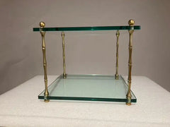 Pair of Italian Mid Century Modern Faux Bamboo Glass and Brass Side Tables