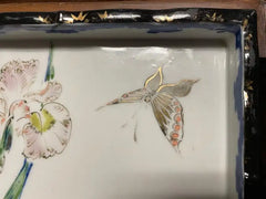 Japanese Hand Painted and Gilt Porcelain Tray Floral and Butterfly Decoration