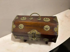 19th Century Chinese Rosewood Octagonal Box with Brass Mounts