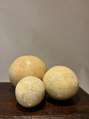 Set of Three Lacquered Tessellated Egg Shell Spheres, Mid 20th Century