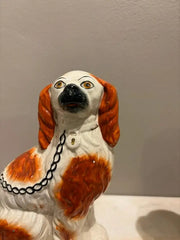 Pair of Antique English Staffordshire Glazed Ceramic Spaniels