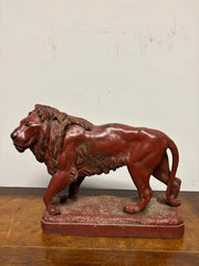 19th Century French Red Painted Zinc Striding Lion