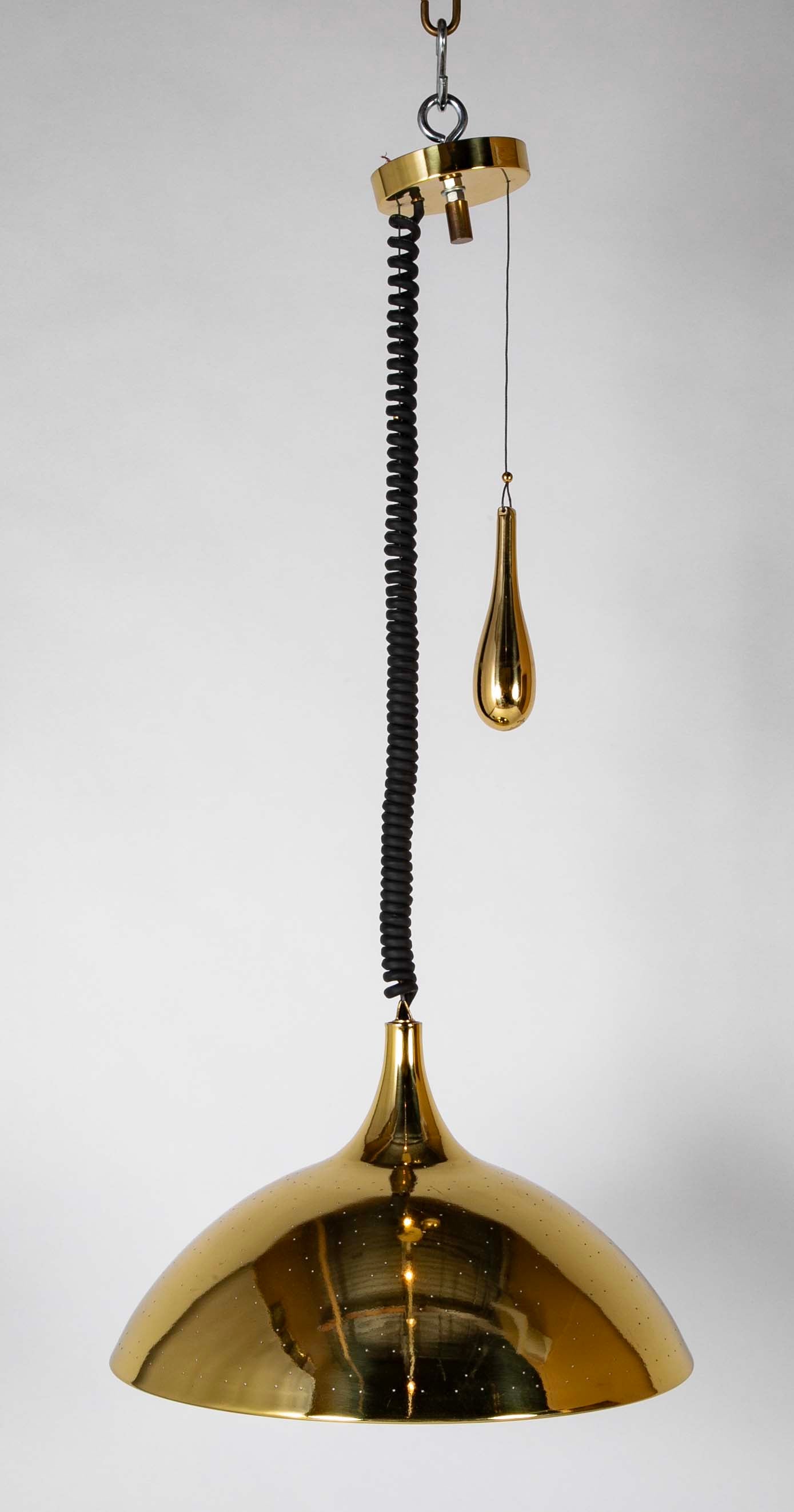 Mid-Century Counterweight-Adjustable Pierced Brass Pendant