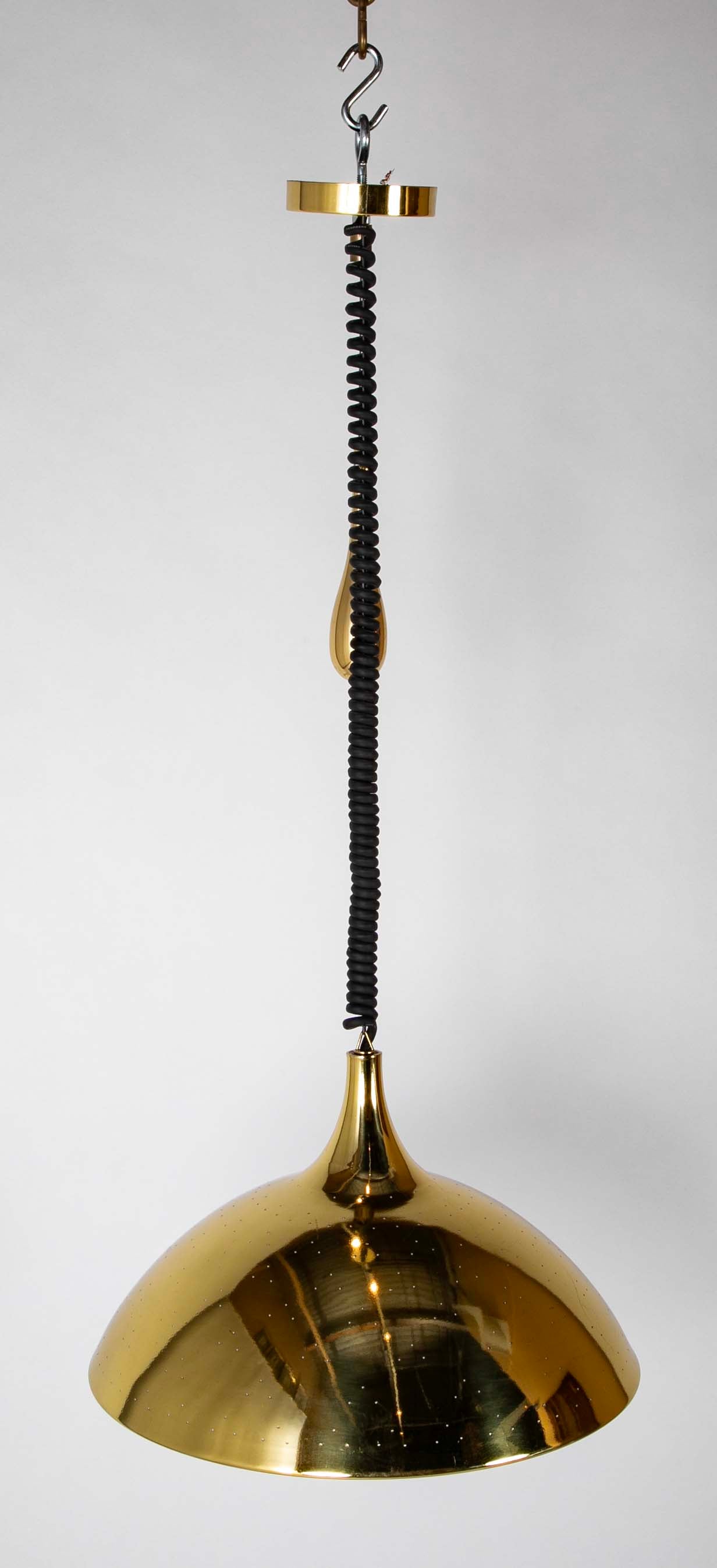 Mid-Century Counterweight-Adjustable Pierced Brass Pendant