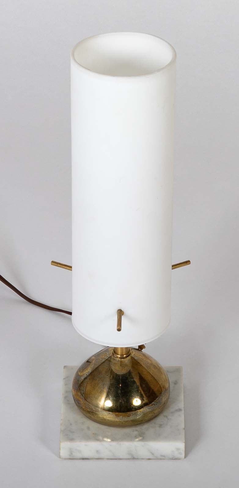 Pair of Mid-Century Italian Brass and Opaline Table Lamps