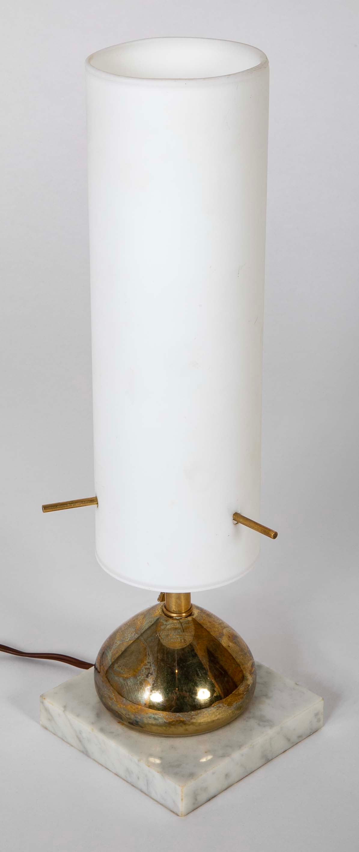 Pair of Mid-Century Italian Brass and Opaline Table Lamps