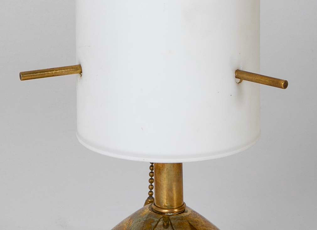 Pair of Mid-Century Italian Brass and Opaline Table Lamps