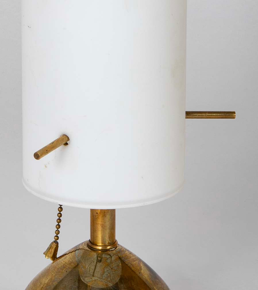 Pair of Mid-Century Italian Brass and Opaline Table Lamps