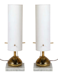Pair of Mid-Century Italian Brass and Opaline Table Lamps