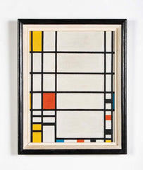 Mid-Century Unsigned Oil on Board Inspired by Mondrian
