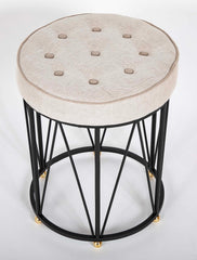 French Art Deco Style Stool with Upholstered Seat