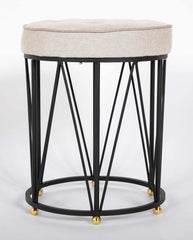 French Art Deco Style Stool with Upholstered Seat