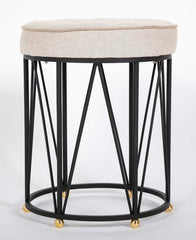 French Art Deco Style Stool with Upholstered Seat