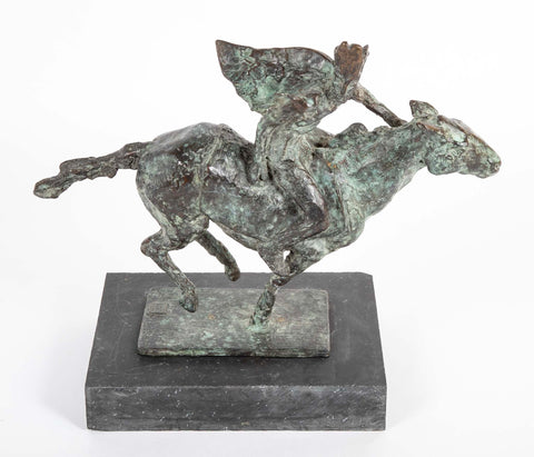 Black Isle Bronze by Leonie Gibbs of a Winged Figure on a Horse