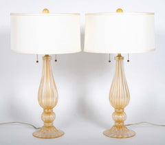 Pair of Murano Glass Lamps with Gold Flecks