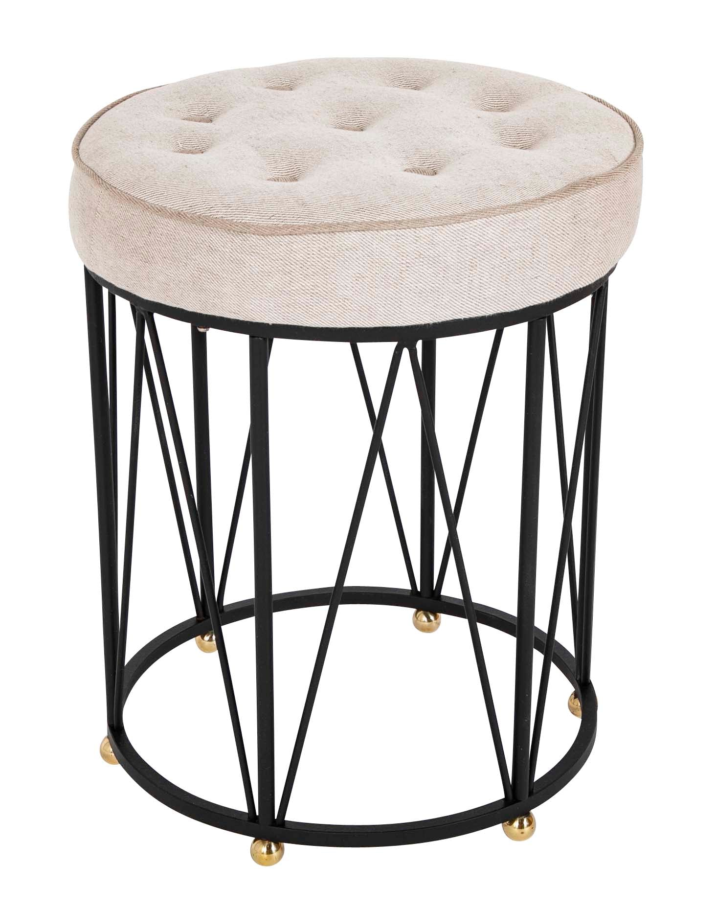 French Art Deco Style Stool with Upholstered Seat