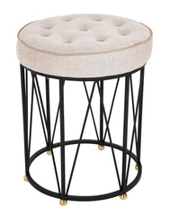 French Art Deco Style Stool with Upholstered Seat