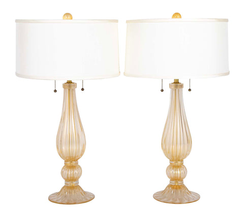 Pair of Murano Glass Lamps with Gold Flecks