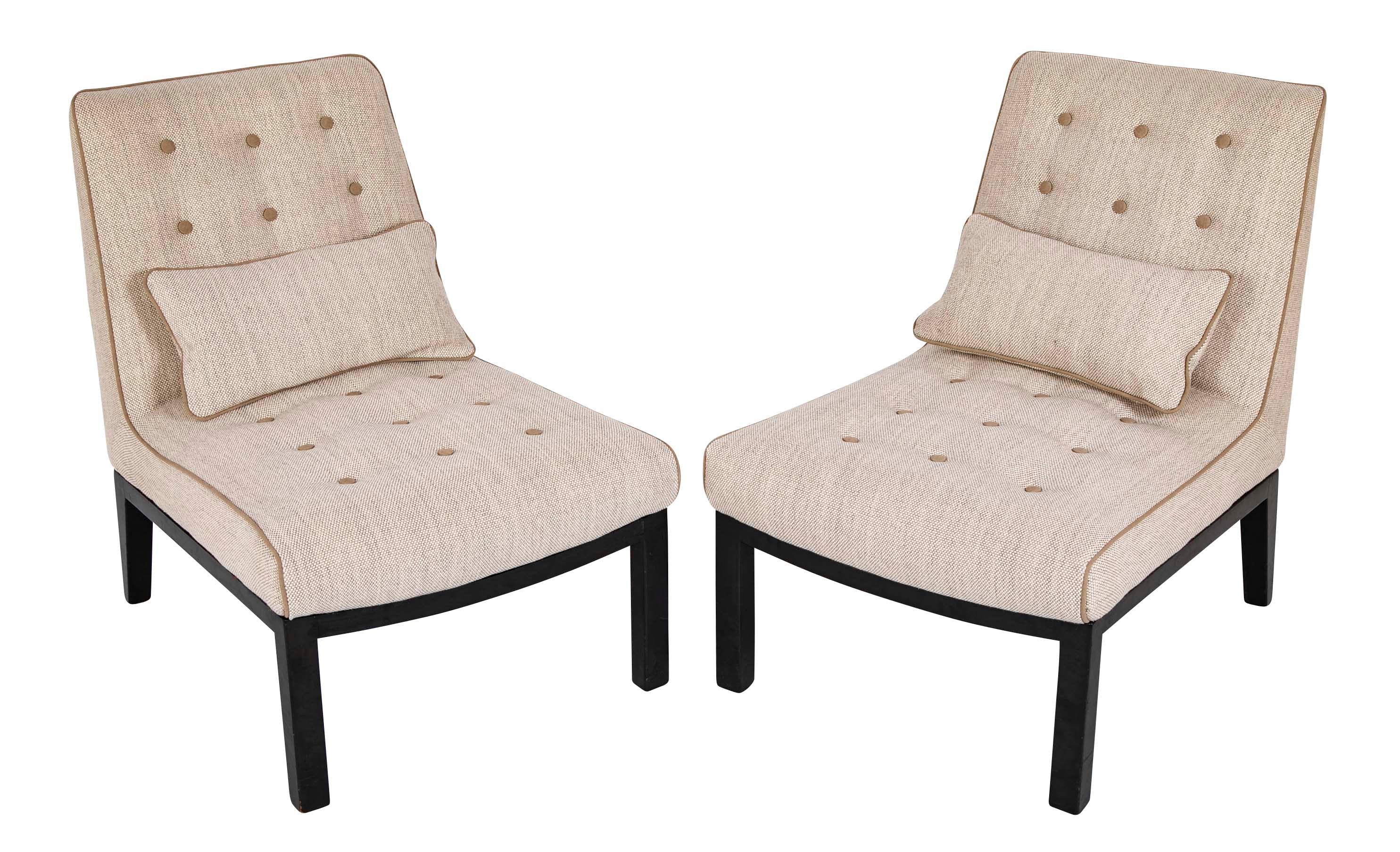 Pair of Mid-Century Slipper Chairs Designed by E. Wormley for Dunbar
