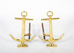 A Pair of Vintage Brass Anchor Form Andirons