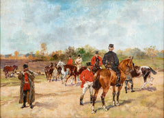 "The Meet" Oil on Board of Horses & Riders Before a Hunt by John Lewis Brown