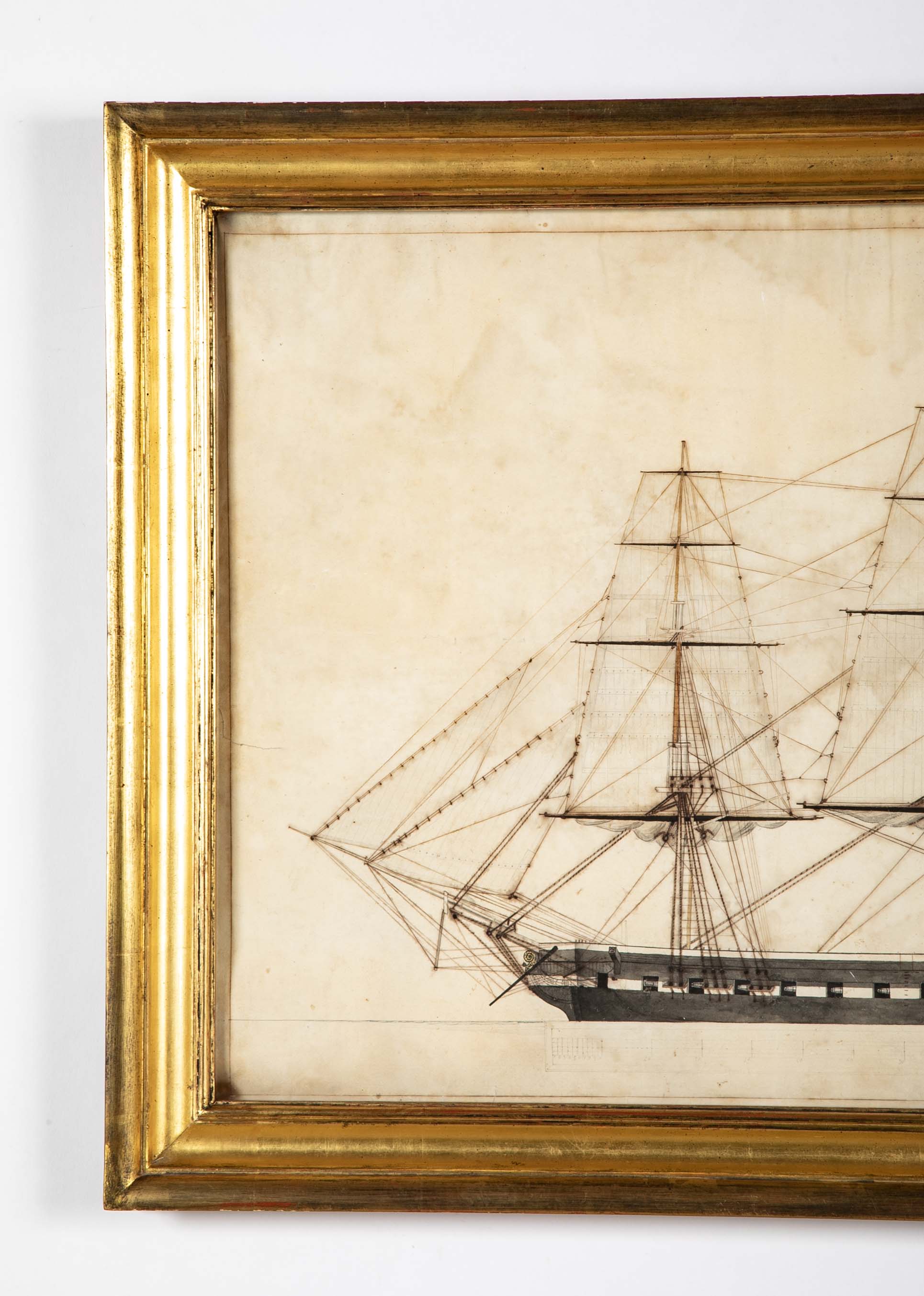 19th Century Black & White Sketch of US Navy Ship from Sally & William Gemmill Marine Collection