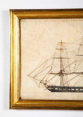19th Century Black & White Sketch of US Navy Ship from Sally & William Gemmill Marine Collection