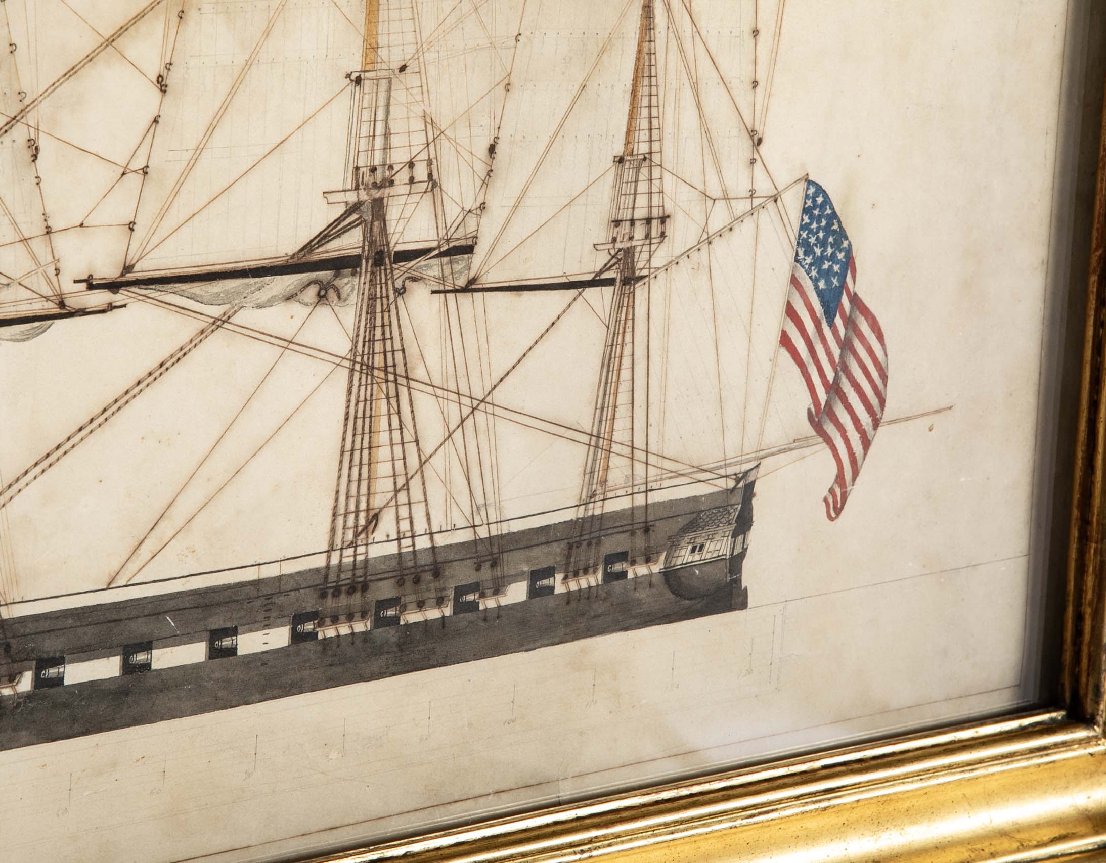 19th Century Black & White Sketch of US Navy Ship from Sally & William Gemmill Marine Collection