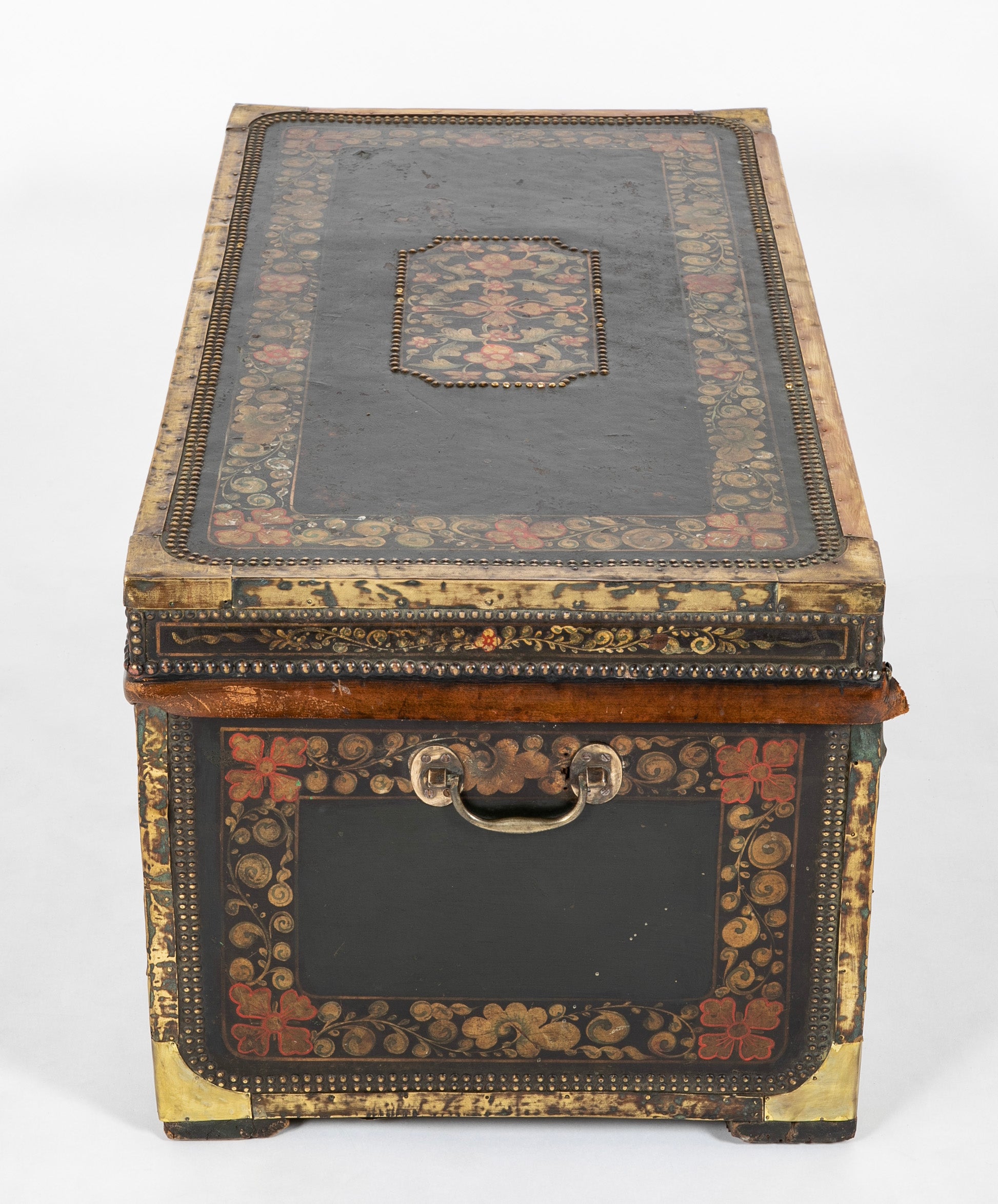 Chinese Export Leather Covered Camphorwood  Trunk